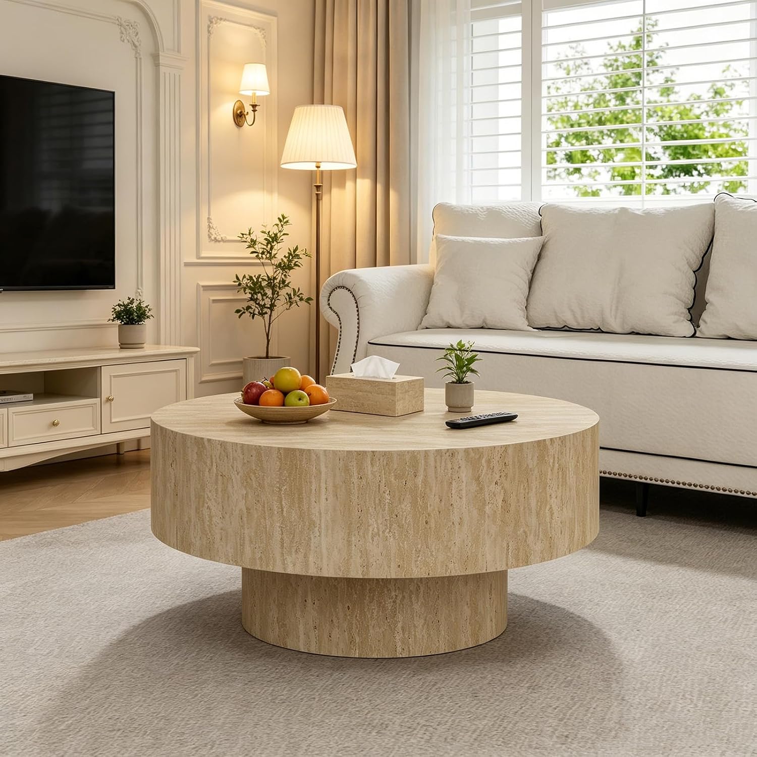 Desk Setup Minimalist - Rustic Round Drum Coffee Table for
