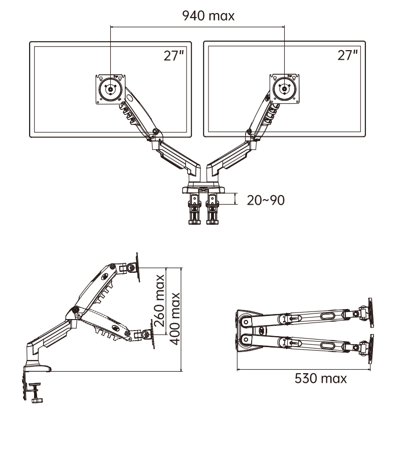 NB NEW A5C F160 Gas Spring 10' - огляд і ціна Dual Monitor Desk Setup