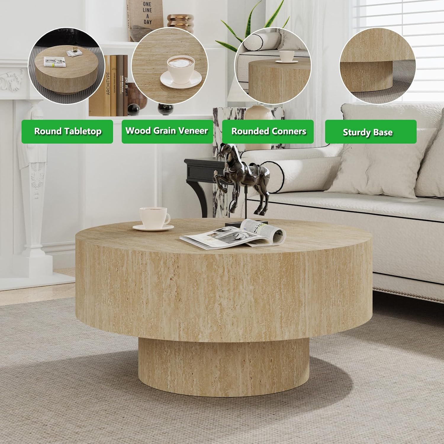 Rustic Round Drum Coffee Table - огляд і ціна Desk Setup Minimalist